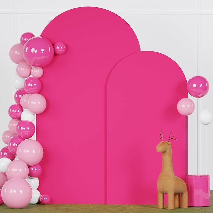 Set of 2 Wedding Arch Cover 6FT 7.2FT Hot Pink Arched Backdrop Cover Chiara Round Top Arch Covers Backdrop Fabric Spandex Fitted Arch Covers for Arches Stands for Wedding Baby Shower Decor
