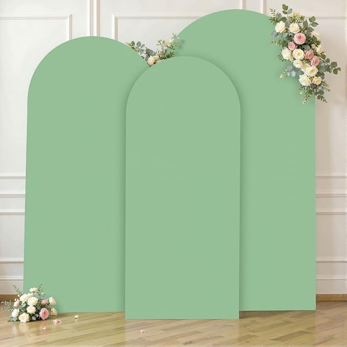 Sage Green Arch Cover 3 Set - 6.6FT, 7.2FT, 8FT Sage Green Arch Backdrop Cover Spandex Wedding Arch Stand Covers for Baby Shower Birthday Party Wedding Bridal Shower Photo Background Decorations