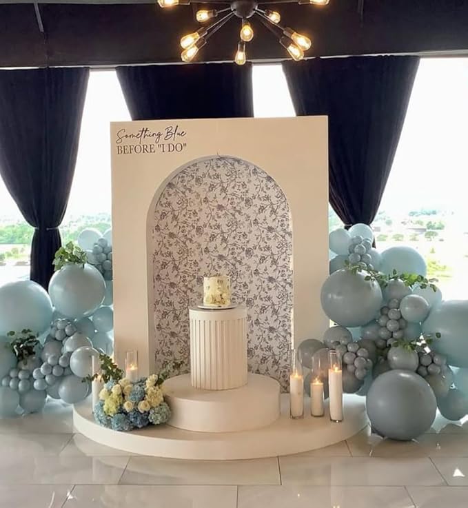Something Blue Before I Do Arch Backdrop Cover Wedding Bridal Shower Bride to be Toile Party Arch Fabric Cover Blue Bloom Floral Baby Shower Decors (2.6X6ft,4285)