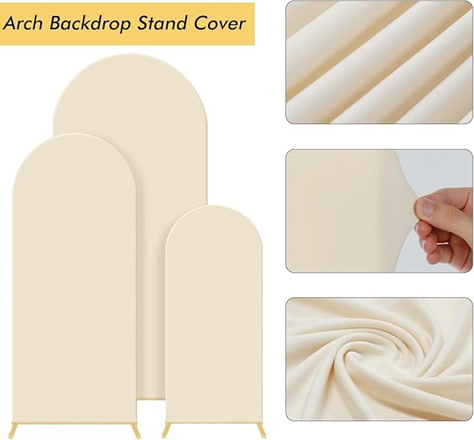 Wedding 3-piece metal wedding arch background bracket (4, 5, 6) with cover cloth - suitable for weddings, birthdays, baby showers, and anniversary celebrations (Beige, 6*6.6*7.2)