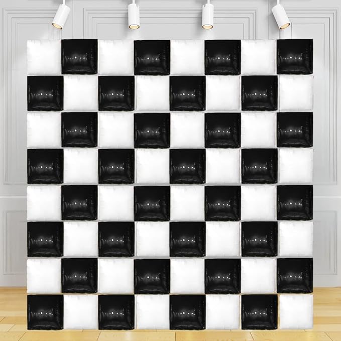 Black and Gold Foil Balloon Wall (64 Pack) | 8 Foot by 8 Foot Balloon Wall | Weddings, Birthdays, Showers, Parties, and Events (Black and White)
