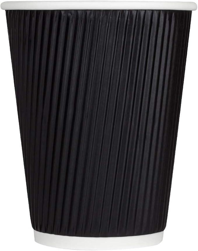 Karat 12 oz Ripple Insulated Coffee Cup [500 Count] Black Disposable Paper Hot Cup, Sturdy & Leak Proof, 90mm, No Lids