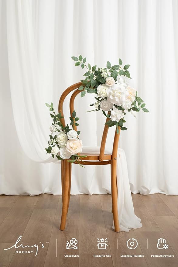 Ling's moment 2pcs White Wedding Artificial Floral Swag Welcome Sign Flowers Backdrop Garland Green for Ceremony Reception Door Wall Easel Home Decoration Entryway Faux Outdoor Board Table Decor