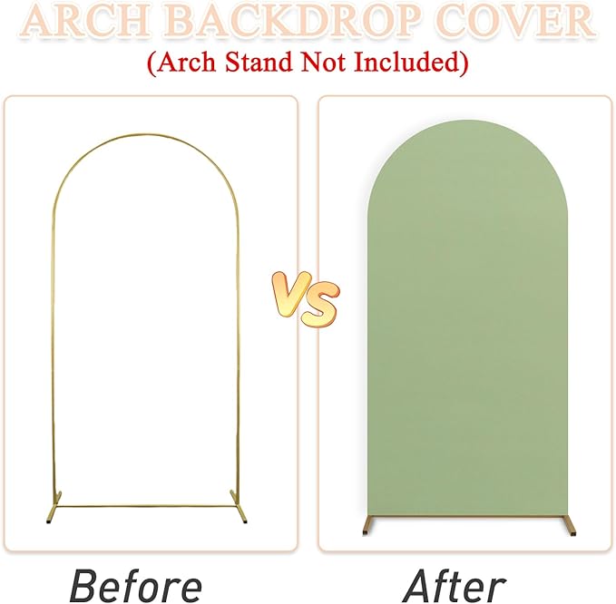 Sage Green Chiara Arch Cover Set of 3 Spandex Fitted Wedding Arch Covers 4ft 5ft 6ft Arched Backdrop Cover Arches Backdrop Stand Cover for Happy Birthday Baby Shower Graduation Party Decorations