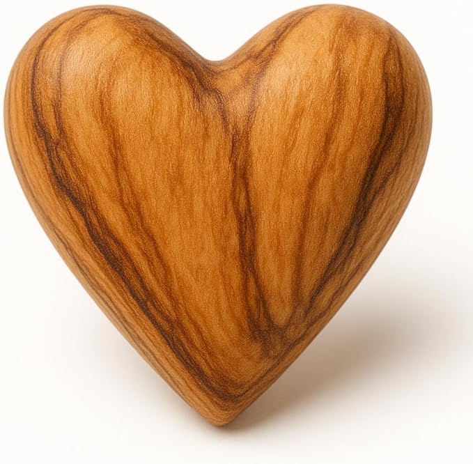 Zuluf Set of 10 Olive Wood Hearts 1.7 x 1.5 Bulk Pack Hand Carved Wooden Hearts Wedding Favors Party Pack Valentine Bowl Filler Rustic Home Decorations Handmade in Bethlehem w/Certificate