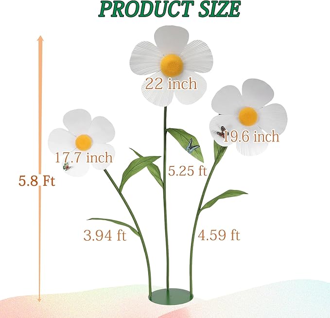 Giant Artificial Daisy Flowers Decoration Five Petal 5.8 Ft Tall Large Fake Daisies Spring Wild Flower for Party Garden Office Home Wedding Decor（White）