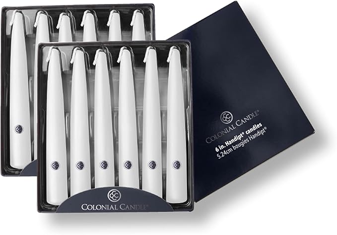 Colonial Candle Unscented Taper Candle, Handipt Collection, White, 6 in, Pack of 12 - Up to 4 Hours Burn