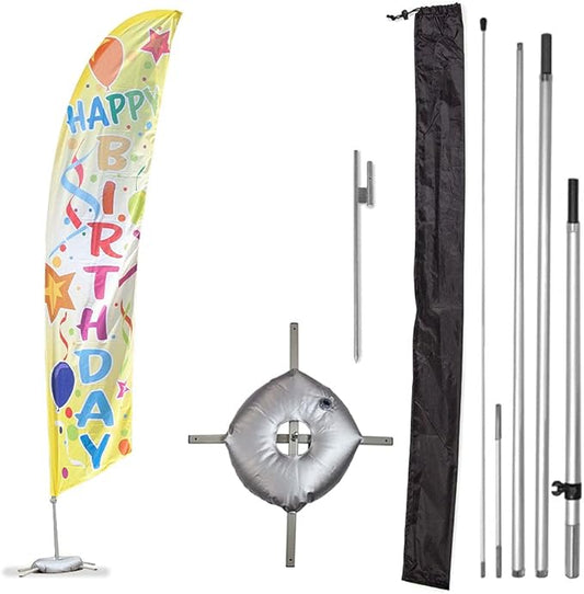 Vispronet Premium Happy Birthday Feather Flag Kit – 13ft Pole Set, Ground Stake, Cross Base, Weight Bag, and Pole Sleeve Bag – Great for Birthday Celebrations, Parties and Venues – Printed in The USA…