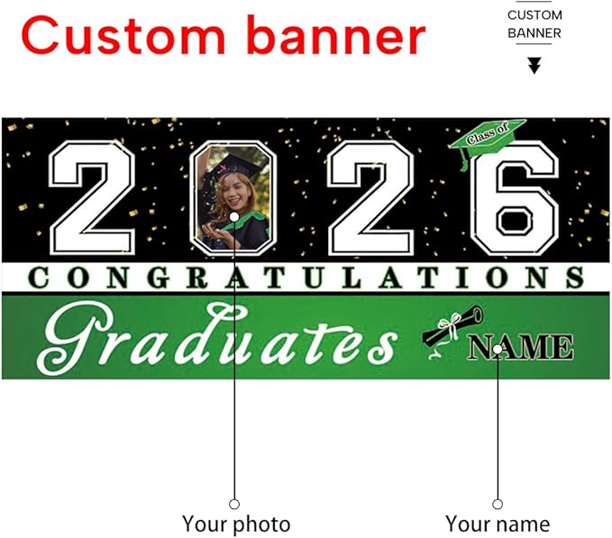 Custom Graduation Garage Door Banner Decoration 7x16ft with Photo Congrats Garage Door Cover 2026 Party Photo Booth Backdrop Party Supplies(Light Green)
