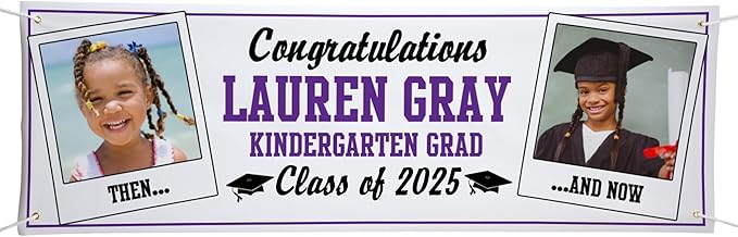 Let's Make Memories Personalized 10ft Graduation Banner - Graduation Party Decorations - Customized Congratulations Banner - Class of 2024 - Indoor/Outdoor Vinyl - How Time Flies - Purple - 10 ft
