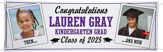 Let's Make Memories Personalized 10ft Graduation Banner - Graduation Party Decorations - Customized Congratulations Banner - Class of 2024 - Indoor/Outdoor Vinyl - How Time Flies - Purple - 10 ft