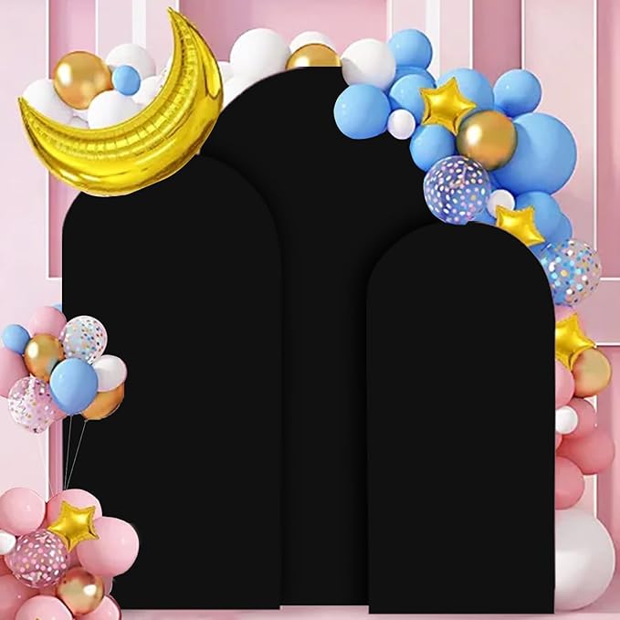 Spandex Arch Backdrop Cover Set of 3 Black Wedding Arch Stand Cover 5FT 6FT 7FT for Arched Frame Decor 2 Sided Arch Stand Covers Backdrop Fabric Round Top Arched Covers for Wedding Ceremony