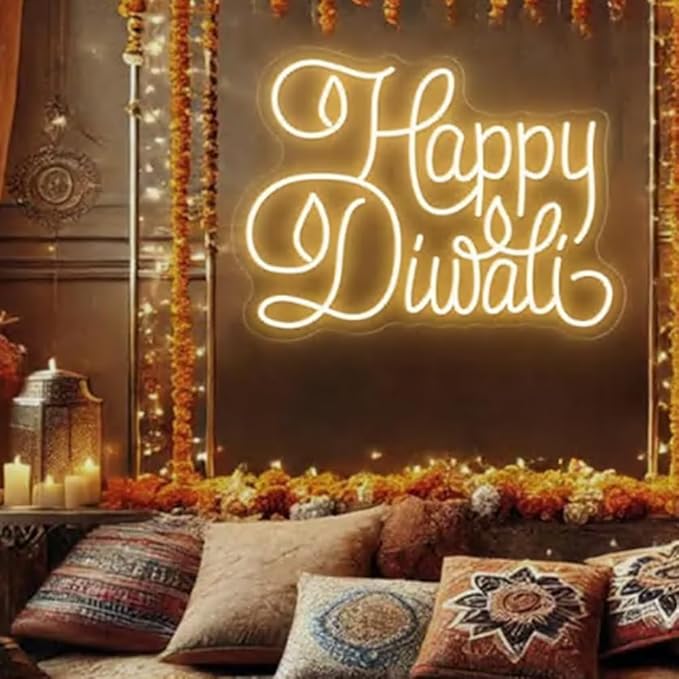 Happy Diwali Neon Sign,Shubh Diwali Diya LED Neon Light Sign, Indian Diwali Party Wall Decor Hindu Festival Of Lights, Diwali Gift Size:20 x 14.5inches