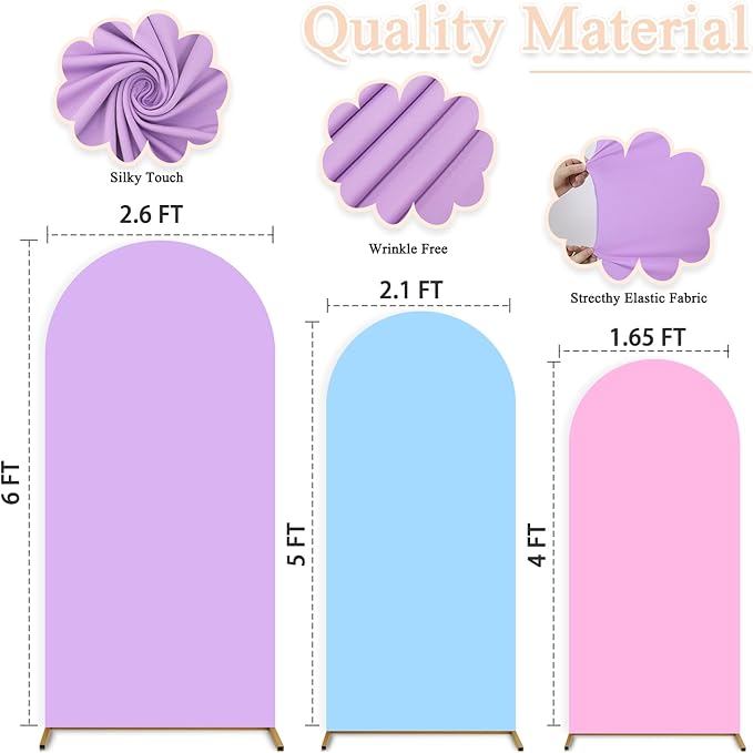 Wedding Arch Cover Set of 3 Arch Backdrop Cover 6FT 5FT 4FT Spandex Backdrop Cover for Arches Stand Balloon Arched Stand Cover Rainbow for Birthday Party Baby Shower Banquet Arches Decorations