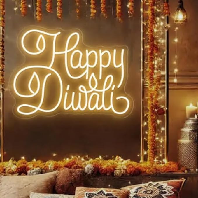 Happy Diwali Neon Sign,Shubh Diwali Diya LED Neon Light Sign, Indian Diwali Party Wall Decor Hindu Festival Of Lights, Diwali Gift Size:20 x 14.5inches