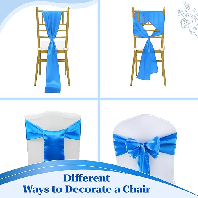 VDS Satin Chair Sashes Chair Cover Back Tie Sateen Bows Ribbon for Wedding Birthday Graduation Engagement Ceremony Event Party Banquet Venue Hotel All Dining Chair Decoration (40PC) (Blue)