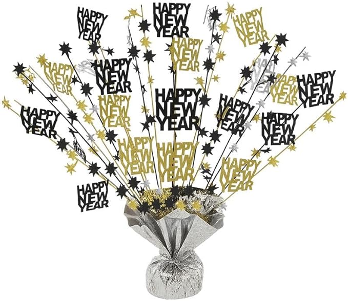PMU 6Pc New Year's Eve Bursting Centerpiece for Table Decor, Table Balloon Weights| for Theme Party Decorations Supplies Silver |15in