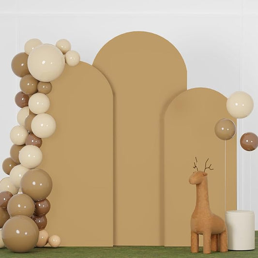 Khaki Spandex Arch Cover 5FT 6FT 7FT Arch Backdrop Covers Set of 3 Tan Wedding Arch Cover for Metal Arch Stand Stretchy Backdrop Arch Cover for Baby Shower Birthday Party Ceremony Decoration