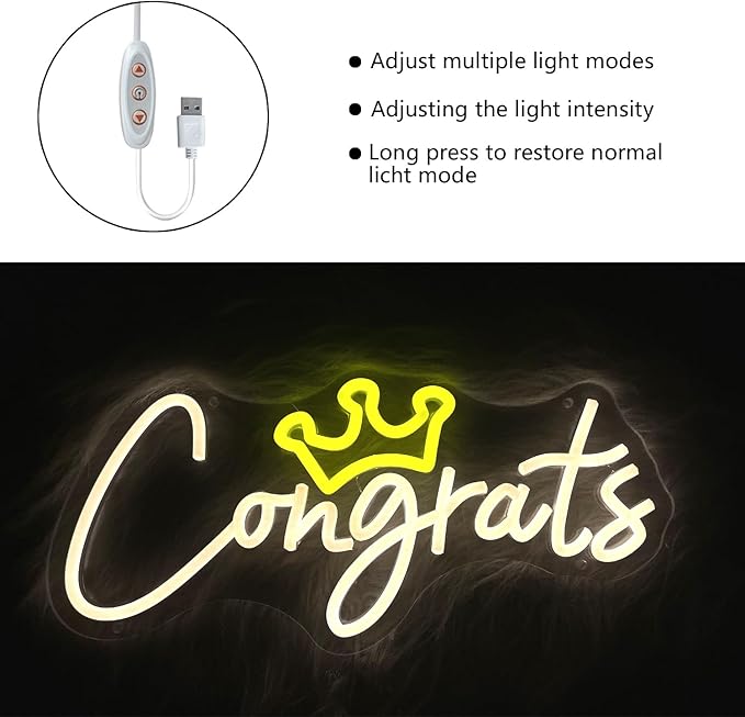 Congrats Grad Neon Sign with Crown, Graduation Decorations 2026 Congrats Led Light Signs for Wall Decor, Bedroom Bar Club Colleges Wedding Birthday Party Decor Gifts
