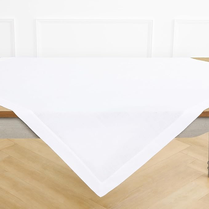 Solino Home Linen White Square Tablecloth 52 x 52 Inch - 100% Pure Linen Table Throw - Fete, Machine Washable Table Cloth for Winter, Valentines, Spring, Easter
