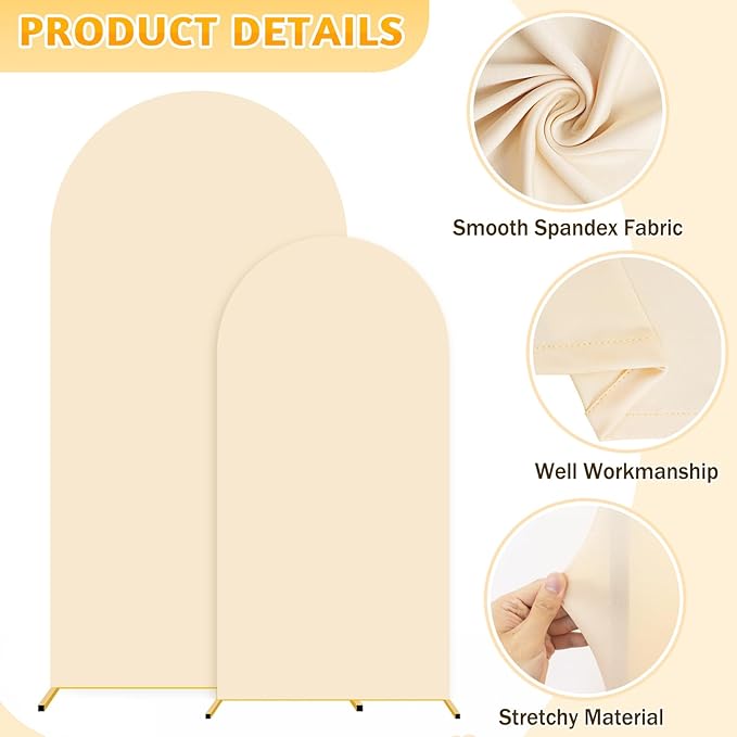 Beige Arch Cover Set of 2 Metal Arch Stand and Cover Set Gold Wedding Arch Backdrop Stand 6&7.2ft Spandex Arch Cover Balloon Arch Backdrop Stand with Cover for Wedding Party Decoration