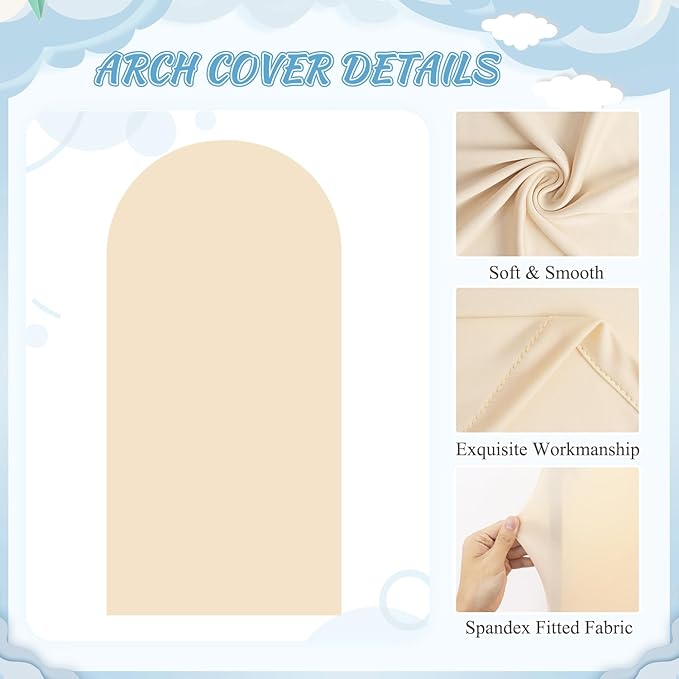 FOTSHARER 7.2FT Metal Arch Backdrop Stand with Beige Arch Cover Wedding Balloon Arches Stands Spandex Fitted Arched Backdrop Stand Cover for Baby Shower Birthday Party Graduation Ceremony Decor
