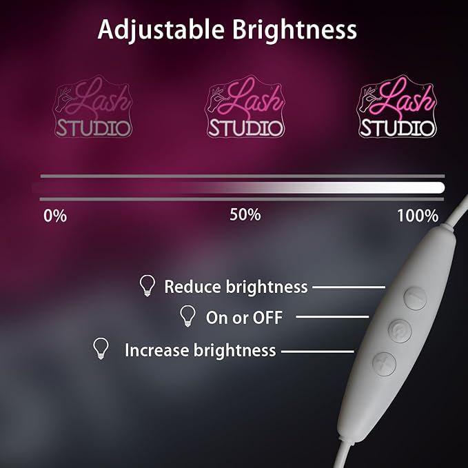 Lash Studio Neon Sign Eyelashes Room Neon Signs For Wall Decor Dimmable Led Light Spa Beauty Makeup Salon Studio Barber Shops Decoration Lash Tech Gifts Usb Powered 14.6" X 7.5"