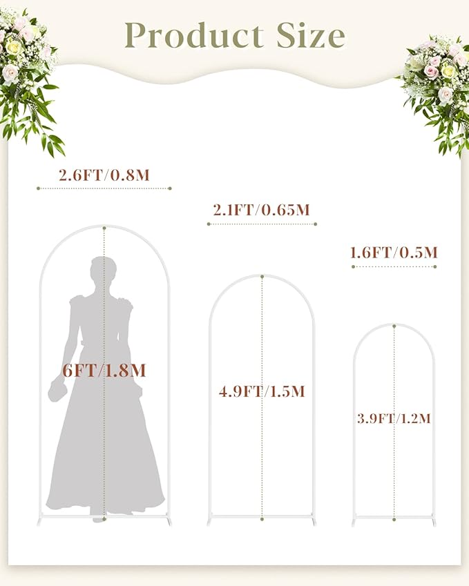 Wedding Arch, Metal Arch Backdrop Stand, Balloon Arch Stand Wedding Frame for Ceremony Decoration (White, 6FT, 5FT, 4FT Arch Backdrop)