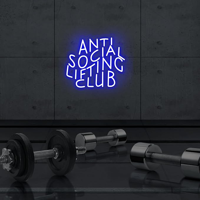 Anti Social Lifting Club, Neon Light Signs, Weight Lifting Sign, Workout Gym Wall Decoar, Home Gym Sign, 14.6"x12.6"