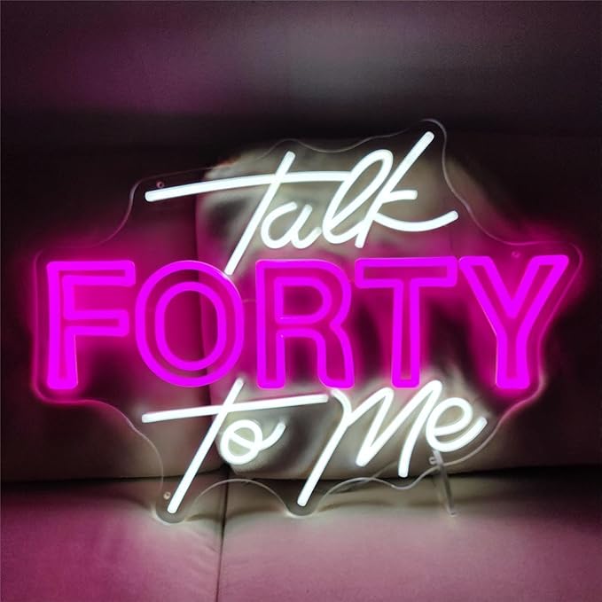 Talk Forty To Me Neon Sign,Hello Forty Neon Signs for Wall Decor,Happy Birthday Neon Signs with Dimmable Switch for Any Age Children's Room,Party,Christmas,Wedding Decoration,SIGNVIA,Size:60cm
