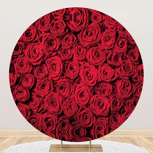 Laeacco 6.5x6.5ft Red Rose Round Backdrop Valentine's Day Rose Flowers Wall Circle Backdrop Cover Couple Lovers Portrait Photography Background for Wedding Bridal Baby Shower Birthday Party Booth Prop