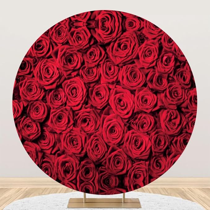 Laeacco 6x6ft Red Rose Round Backdrop Valentine's Day Rose Flowers Wall Circle Backdrop Cover Couple Lovers Portrait Photography Background for Wedding Bridal Baby Shower Birthday Party Booth Prop