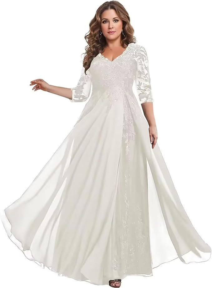 Long Sleeve Mother of The Bride Dress for Wedding Chiffon Lace Applique Formal Gowns BOF163