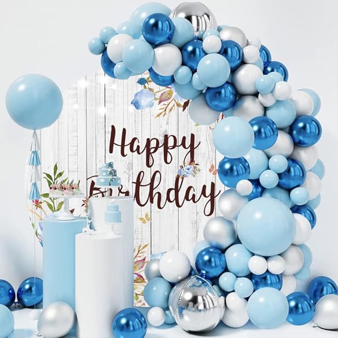 OERJU Happy Birthday Round Backdrop Cover Rustic Wood Blue Floral Flowers Birthday Background for Photography Girls Women Birthday Party Circle Backdrop Cover Cake Table Decoration 5x5ft