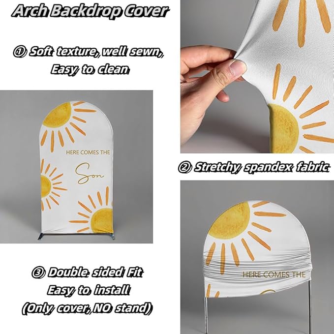 Here Comes The Son Arch Backdrop Cover First Trip Around The Sun Baby Shower Decorations Arch Spandex Cover Groovy Sunshine Birthday Party Fiesta (7.2x4ft Cover,24)