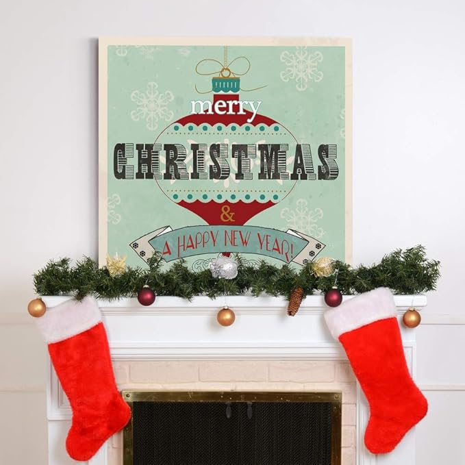 Renditions Gallery Merry Christmas & A Happy New Year Wall Art, Winter Artwork, Festive Ornament, Snowflake, Premium Gallery Wrapped Canvas Decor, Ready to Hang, 32 in H x 32 in W, Made in America