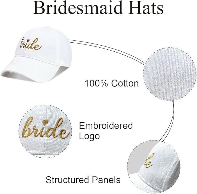 PartyGifts&beyond 6Packs Bachelorette Hat Bridesmaid Hat Bachelorette Party Favors Embroidered Bride Squad Baseball Cap