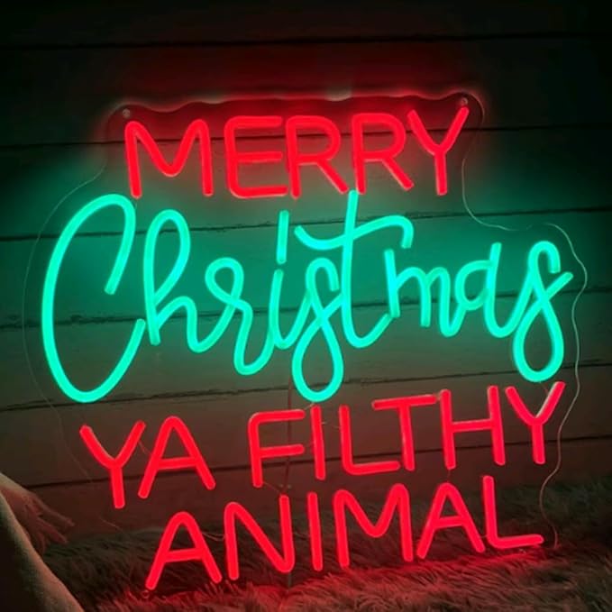 Merry Christmas Ya Filthy Animal Neon Sign Custom Santa Claus LED Neon Light Night Light Wall Home Christmas Gift Store Decoration Xmas Gift Size: 18x15inch