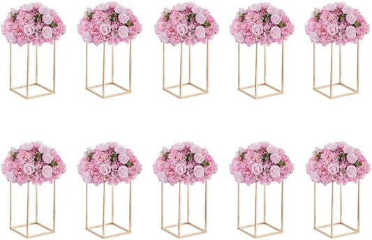 Gold Stand Wedding Centerpieces for Tables - 15.75in Tall Vases for Centerpieces, 10 Pcs Metal Column Flower Stand, Rectangular Flower Display Rack, Wedding Decorations for Table, Party, Event, Home