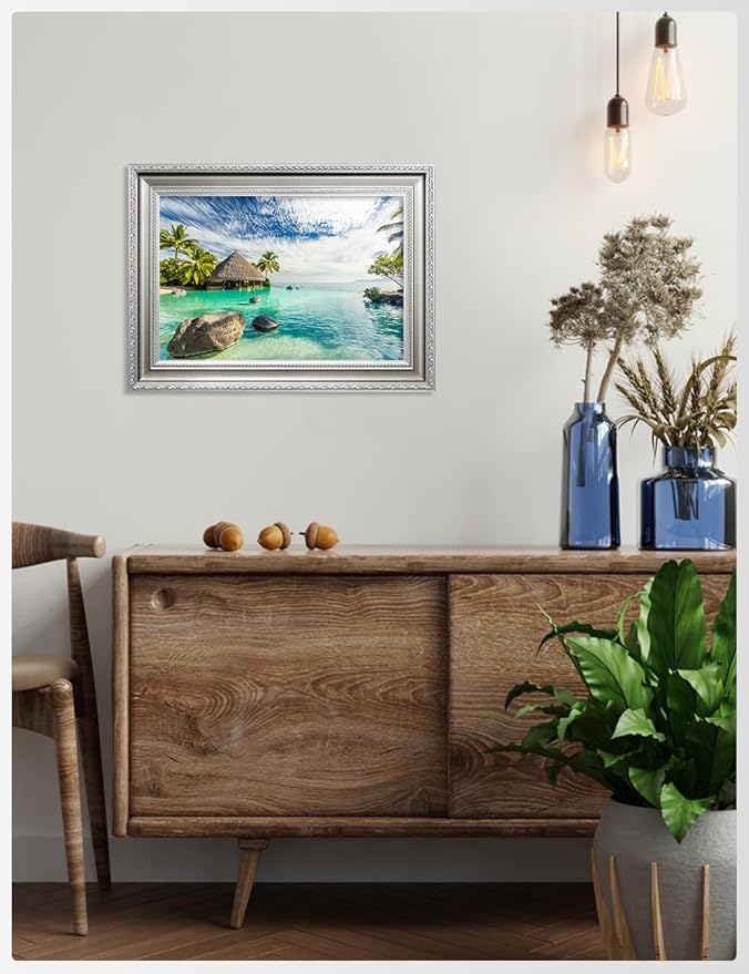 IPIC - "Tropical Memories Personalized Framed Wall Art, Custom Beach Canvas Print with Solid Wood Frame, A Personalized Gift with Name and Date for Couple, Wedding, or Anniversary