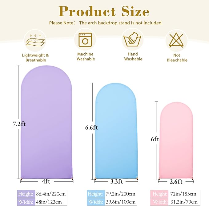 Pink Purple Blue Arch Backdrop Cover 3 Set-7.2FT, 6.6FT, 6FT Spandex Fitted Wedding Arch Stand Covers for Baby Shower Birthday Party Wedding Ceremony Photo Arch Stand Background Decorations