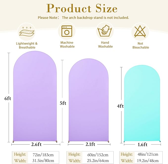 Blue and Purple Arch Cover 3 Set-6FT, 5FT, 4FT Arch Backdrop Cover Spandex Fitted 2- Color Fabric Stand Covers for Baby Shower Mermaid Theme Birthday Party Wedding Photo Background Decorations