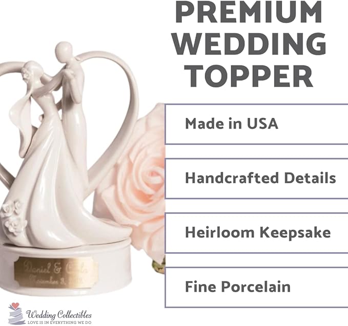 Personalized Stylized Dancing Bride and Groom Wedding Cake Topper - Custom Names and Wedding Date