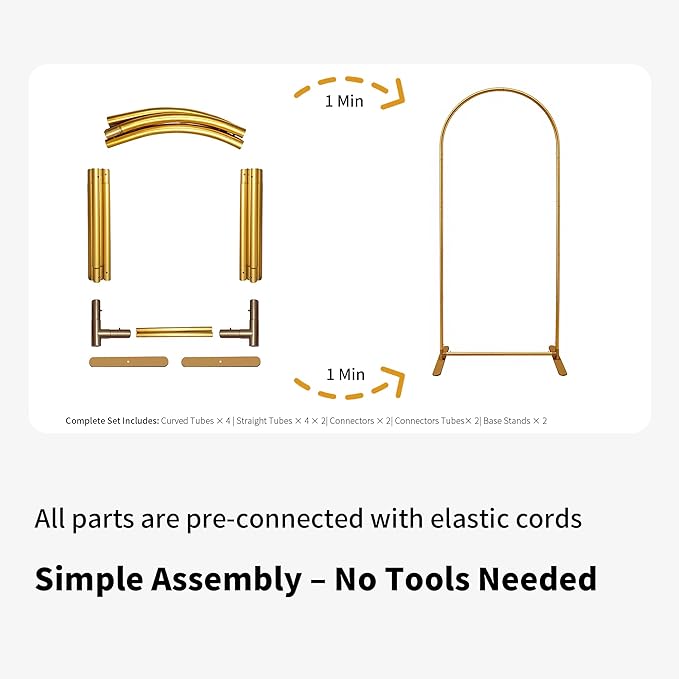 Quick Assembly Aluminum Alloy Arch Backdrop Stand, Lightweight & Sturdy for Weddings, Baby Showers & Birthday Parties, 6FT x 2.7FT Balloon Frame with Elastic Cord Design