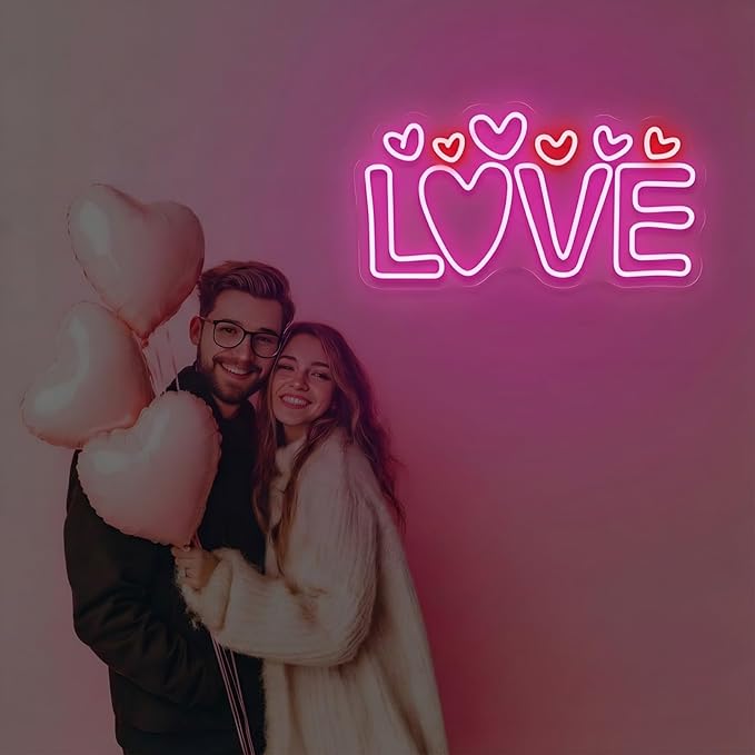 LOVE Neon Sign for Wall Decor, Romantic Heart LED Neon Light for Valentine’s Day, Wedding & Engagement Decorations, Iconic Neon Wall Art for Bedroom, Living Room & Party Backdrop 16.5"x8.9"