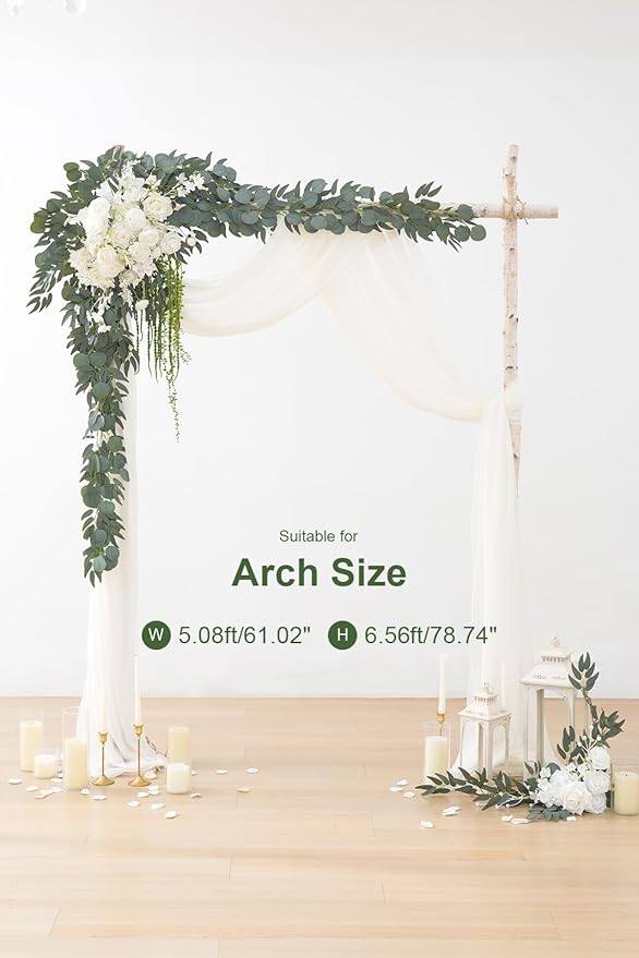 7.5FT White Sage Wedding Arch Flowers Garland, Rose &Eucalyptus, Artificial Spring Floral for Backdrop Mantle Decoration,Ceremony Party Sweetheart Head Table Reception Decor