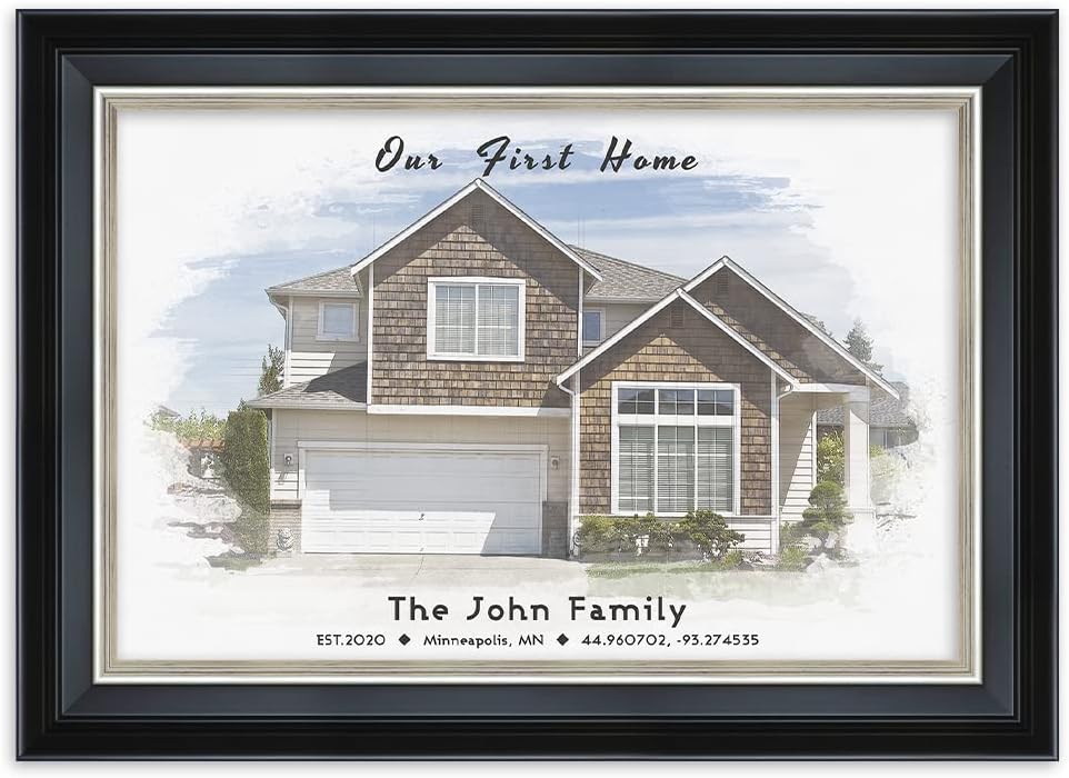 IPIC - Custom Watercolor House Portrait. Personalized Framed Artwork Housewarming Gift Customized Giclee Prints, Custom Giclee Print Includes Names and the Special Date. Framed size: 21.25 x 15.25