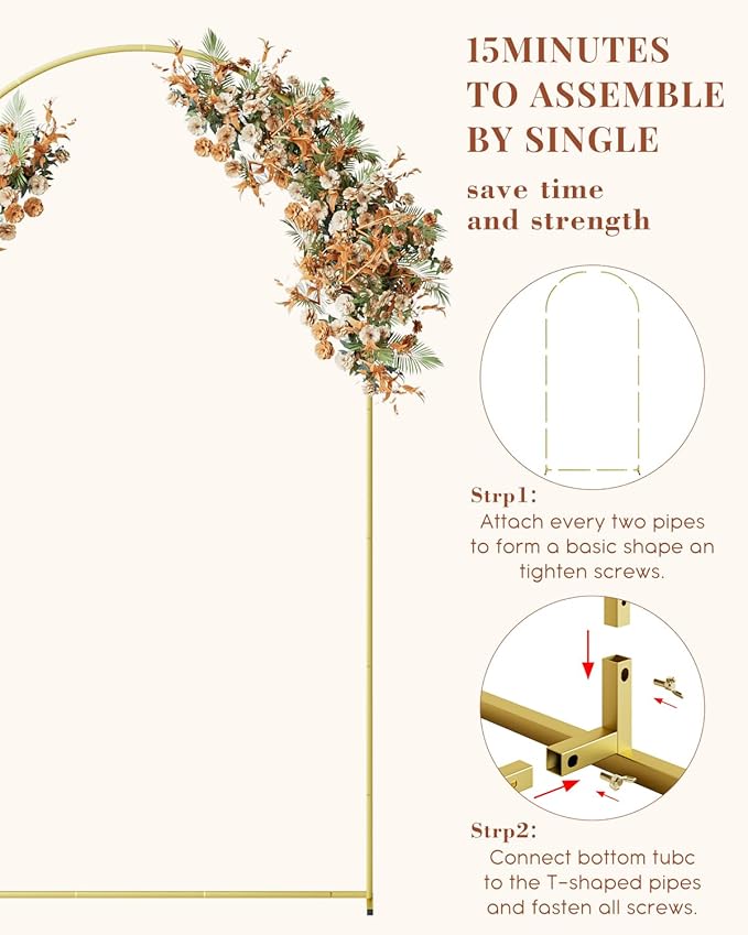 Wedding Arch, Metal Arch Backdrop Stand, Balloon Arch Stand Wedding Frame for Ceremony Decoration (Gold, 7.2FT Arch Backdrop)