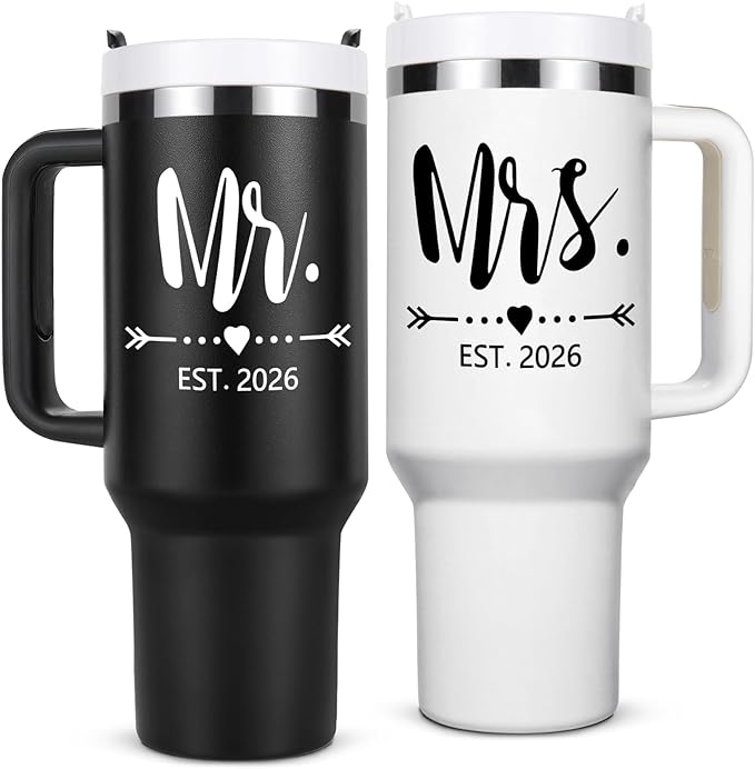 Qtencas Mr and Mrs Gifts, Wedding Gifts for Couples 2026, Mr & Mrs Insulated Tumblers Set, Anniversary Engagement Wedding Gift for Newlyweds Couples Bride and Groom (Black & White)