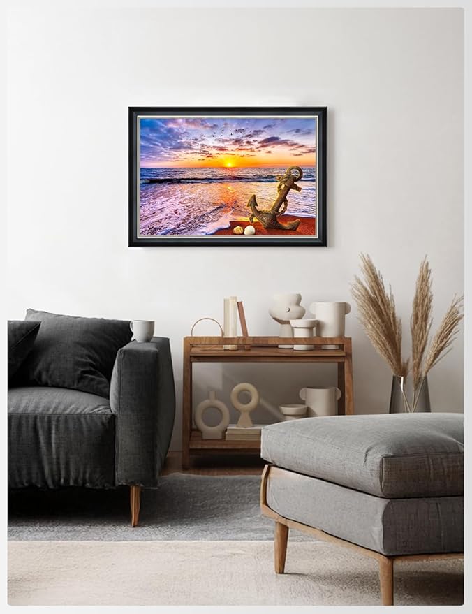 IPIC - "Anchored in Time Personalized Wall Art with Name and Date, Custom Beach Sunset Canvas Print with Solid Wood Frame, A Personalized Gift for Couple, Wedding, or Anniversary